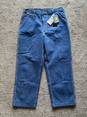 Carhartt Men’s Straight Work Jeans in Dark Blue